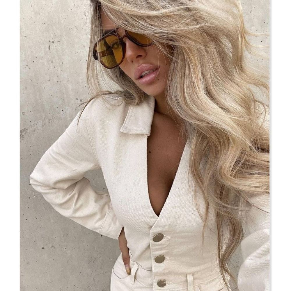 NEW IN !!!! GOLD BUTTON DENIM JUMPSUIT ZARA - Picture 6 of 10